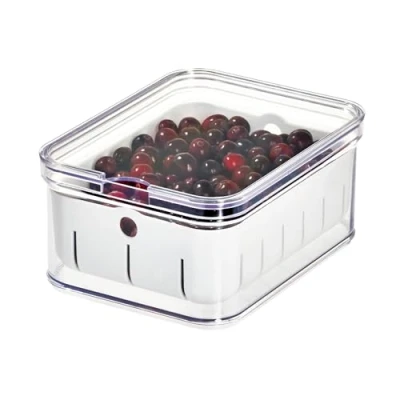 Image of iDesign Fridge Storage Box for Fruit and Berries, Kitchen Made of BPA free Plastic, Organiser Food with Built In Drip Tray, Clear, 21.6 cm x 16.5 9.5