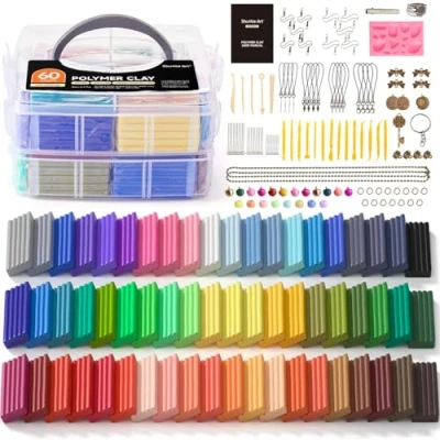 Image of Shuttle Art Polymer Clay, 60 Colours Oven Bake Modeling Clay Kit with 19 Sculpting Tools and Accessories, Non Stick, Toxic, Ideal DIY Craft Gifts for Kids