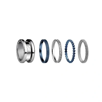 Image of BERING Exchangeable Ring Set for Women in Silver and Blue with the Distinctive Twist Change System, Symphony A