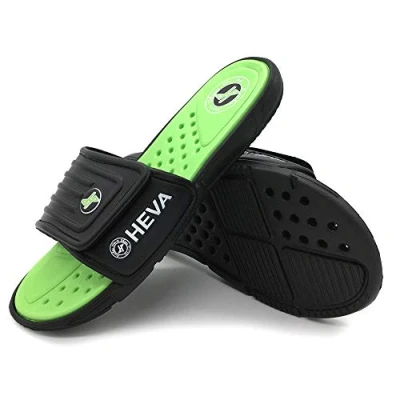 Image of HEVA Men&#039;s Slide Sandals Fashion Open Toe Beach Pool Slippers (6.5 UK Black/Green)