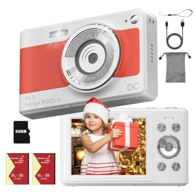 Image of Digital Camera for Teens Students, FHD 1080P 8X Zoom 56MP All in One with 32G Card &amp; 2 Batteries Portable (Orange)