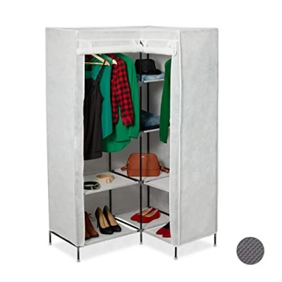 Image of Relaxdays Corner Canvas Wardrobe, 8 Tiers, 2 Clothes Rails, Plug In System, 169 x 100 83 cm, Fabric