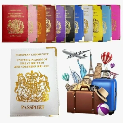 Image of AlezyB British Passport Holder, Portable Wallet Case Organiser for Men, Women, PU Leather Cover Travel, Business Cards, Credit Cards and Boarding Passes (White)