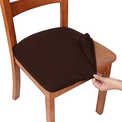 Image of smiry Stretch Chair Seat Covers for Dining Room, Chocolate Set of 4 Jacquard Protectors Slipcovers