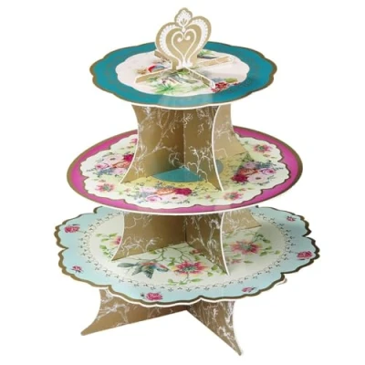 Image of Talking Tables 3 Tier Reusable Floral Cake Stand Reversible Ideal for Afternoon Tea Party Decorations Baby Shower Wedding or Anniversary Mother&#039;s Day,Pink, Blue, Yellow,Height 36cm, 14&quot;