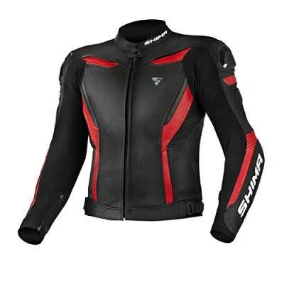 Image of SHIMA CHASE Motorcycle Jacket for Men Leather Biker Summer Riding Sport Ventilated with Shoulder Sliders, CE Back, Shoulder, Elbow Armor Pads, Reinforced Double Seams (Red, 48)