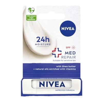 Image of NIVEA Med Repair Moisturising Lipstick with Shea Butter, Nourishing Oils and Vitamins SPF 15, 4.8 g