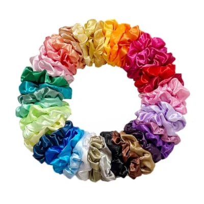 Image of 40PCS Satin Scrunchies Pack for Women, Hair Bulk No Damage, Large scrunchy Sleep, Tie Thick Hair, Cute Band Curly