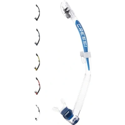 Image of Cressi Itaca Ultra Dry Snorkel for Free Diving and Snorkeling, Transparent/Metal Blue, One Size, Unisex Adult