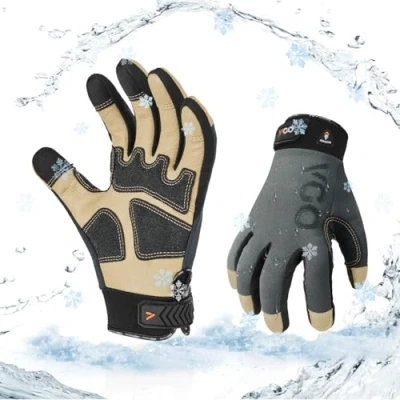 Image of Vgo... 0℃/32F Winter Pig Leather Work Gloves, Cold Weather Waterproof Safety Gloves,Cold Storage or Freezer Use,w/3M Thinsulate Lining 1Pair PA7726FLWP(Grey,M)