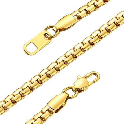 Image of GOLDCHIC JEWELRY Gold Plated Box Chain for Men, 4MM Stainless Steel Strong Link Necklace 18inches