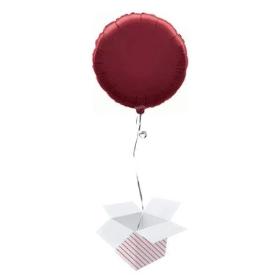 Image of Burgundy Round Foil Helium Balloon Inflated in a Box