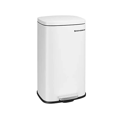 Image of SONGMICS Kitchen Bin 30L, Pedal Bin, Rubbish with Soft Close Lid and Inner Bucket, Steel, White LTB03WT