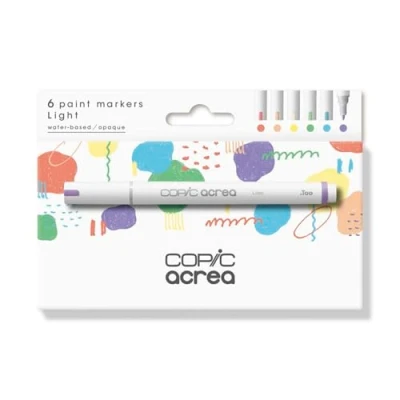 Image of COPIC acrea Set of 6 Light Paint Markers with Water and Pigment Based Ink, Line Width 0.8 1.2 mm