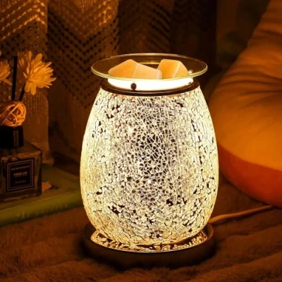 Image of Astin of London Stunning Electric Wax Melt Burners, Oil Burner, Warmer, Night Light Lamp with Touch Control for Home Decoration Silver Mosaic