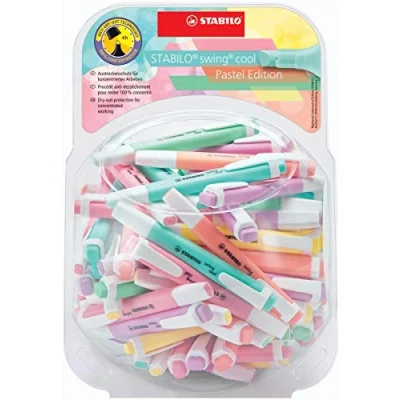 Image of STABILO Swing Cool Pastel Edition SC55500229 Highlighter Pen Pack of 100 Assorted