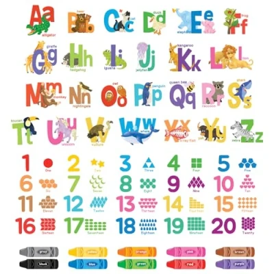 Image of DECOWALL DS9 8091 Alphabet Numbers Crayon Wall Stickers Decals Kids Peel and Stick Removable Room Décor Letter ABC Classroom playroom Decorations Educational Bedroom Nursery Living Baby