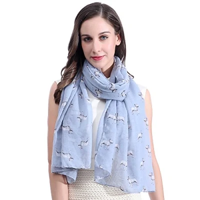 Image of Lina &amp; Lily Bull Terrier Dog Print Large Scarf Lightweight (Light Blue)(Size: 180cm x 90cm)
