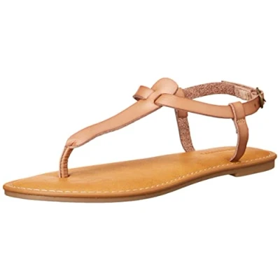 Image of Amazon Essentials Women&#039;s Casual Thong Sandal with Ankle Strap, Camel, 3 UK