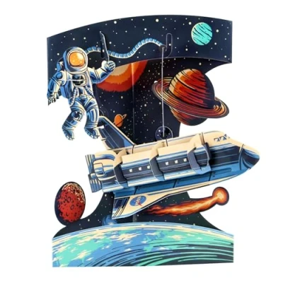 Image of SANTORO Swing Cards, 3D Pop Up Card Space Shuttle, Solar System For Kids, Him, Her, Boys, Daughters Birthday Enthusiasts, NASA, Apollo 11, Moon, Stars, Universe