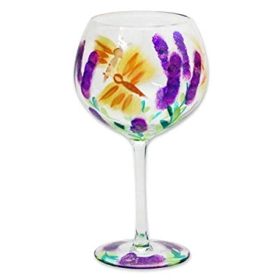 Image of Lesser &amp; Pavey Hand Painted Butterfly Wine Cocktail Copa Gin Glass Floral, Multicoloured, JNS_470605