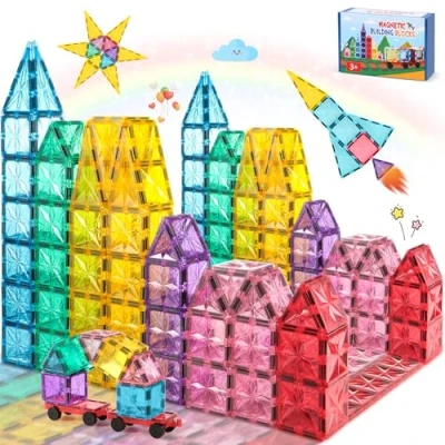 Image of COOLJOYA Magnetic Tiles for Kids 42 PCS, Building Blocks, Baby Toddler Toys 3 4 5 6 7 Year Old Boys Girls Gifts, STEM Magnet Montessori