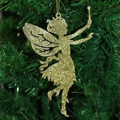 Image of Robelli Pack of 6 Glitter Fairy Christmas Tree Hanging Pendant Decorations (3, Gold)