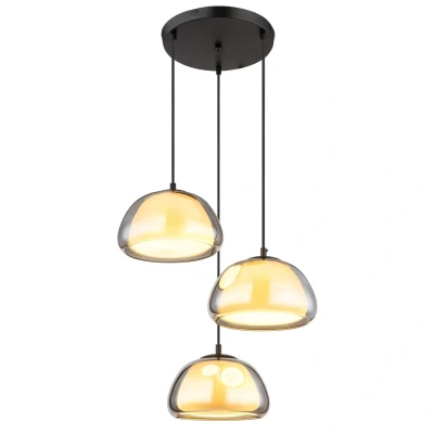Image of Jella Cluster Pendant Ceiling Light Matt Black Smoke Glass Shade 3x E14