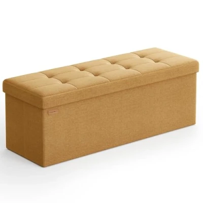 Image of SONGMICS MAZIE Collection Storage Ottoman Bench, 110 cm Folding Foot Rest Stool, End of Bed Easy Assembly, for Living Room, Bedroom, Entryway, Ginger LSF077K05