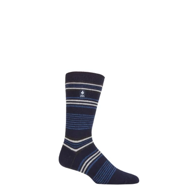 Image of Mens 1 Pair SOCKSHOP Heat Holders 1.0 TOG Ultralite Striped, Argyle and Patterned Socks Santiago Stripe Navy 6 11