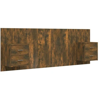Image of Bed Headboard with Cabinets Smoked Oak Engineered Wood Vidaxl