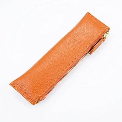 Image of tophomer Leather Pencil Case with Zipper Closure PU Stationery Bag Holder for Art College Office Make Up Brush(1Pcs Orange),21cm x 6cm