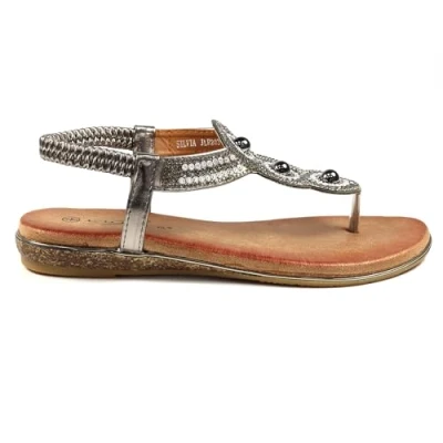 Image of Lunar Silvia Toe Post Gem Sandal 4 UK Pewter