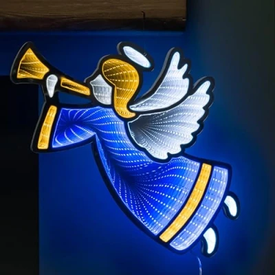 Image of 40cm Infinity Hanging Christmas Angel with Blue and Gold LEDs
