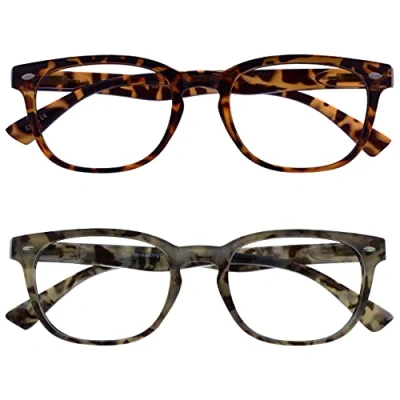 Image of OPULIZE Reading Glasses Brown &amp; Grey Readers Value 2 Pack Gregory Peck Style Mens Womens Spring Hinges RR14 2T7 +2.00