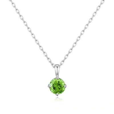 Image of Philip Jones Sterling Silver August (Peridot) Birthstone Necklace Created with Zircondia® Crystals