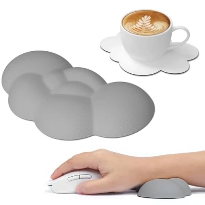 Image of Attack Shark Cloud Mouse Wrist Rest with Coaster,Ergonomic Memory Foam Pad Massage for Relieve Pain,Keyboard Support, Cute Desk Accessory Home, Office, PC Gaming Gray