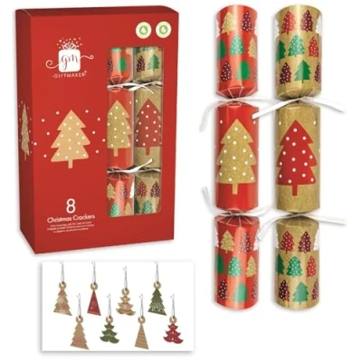 Image of Giftmaker Pack 8 Red &amp; Brown Kraft Christmas Tree Novelty Eco Crackers