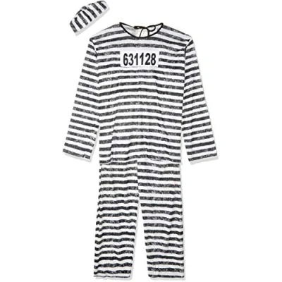 Image of Fun World 9918 Men&#039;s Adult Jailbird Costume Convict, Striped, White/Black, One size