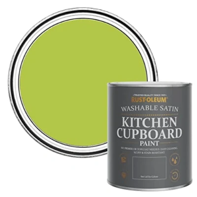Image of Rust Oleum Green Scrubbable Kitchen Cupboard Paint in Satin Finish Key Lime 750ml