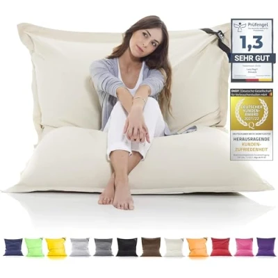 Image of giant bean bag chair XXL Indoor and Outdoor living room balcony garden 400L beanbag seat cushion for children &amp; adults 180 x 140cm (Cotton, Beige)