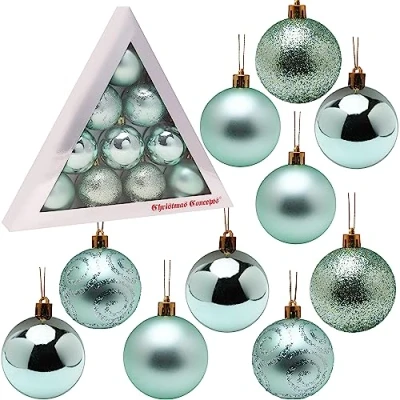 Image of Christmas Concepts® Pack of 10 60mm (2.4&quot;) Tree Baubles Shiny, Matte &amp; Glitter Decorated (Mint Green)