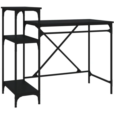 Image of vidaXL Desk with Shelves Black 105x50x90 cm Engineered Wood&amp;Iron