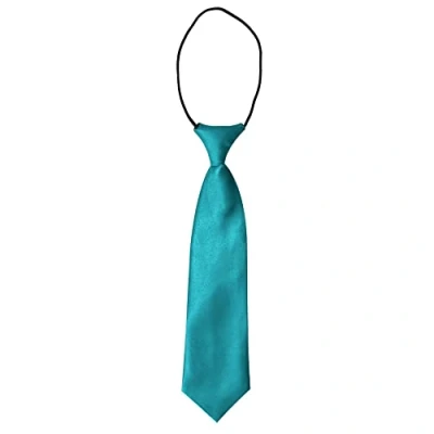 Image of Rocking Party Satin Plain Kids Elastic Tie Pre Tied Children&#039;s Necktie for Boy (Teal), 27 Long x 6.5 Wide cm