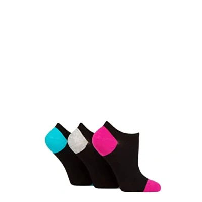 Image of Women&#039;s 3 Pair Wildfeet Plain, Patterned and Contrast Heel Bamboo Trainer Socks Black Pink / Teal 4 8