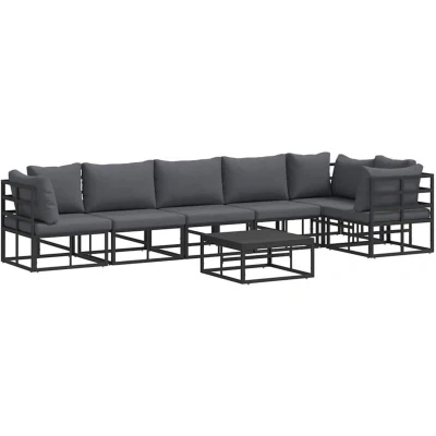 Image of vidaXL Garden Sofa Set with Cushion Pillow 7 pcs Black Aluminium