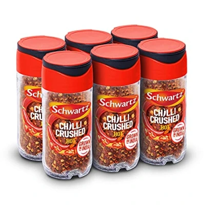Image of Schwartz Crushed Chilli 29 G Jar Pack of 6 Fiery Hot Taste Versatile Spice Delivers Spicy Heat to Recipes Perfect for Sprinkling Over Stir Fries, Marinades, Curries, and Dressings