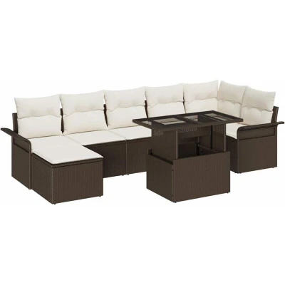 Image of vidaXL 8 Piece Garden Sofa Set with Cushions Brown Poly Rattan