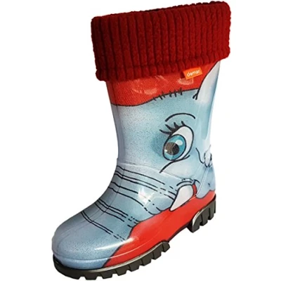 Image of Demar Kids Boys Girls Wellies Rain Boots Warm Fleece Lined Light Unisex Children Wellington 8.5/9 UK Child (label 26/27) Elephant