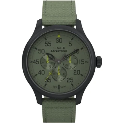 Image of Timex Men&#039;s Expedition Field 43mm Watch, Green Strap Dial Black Case